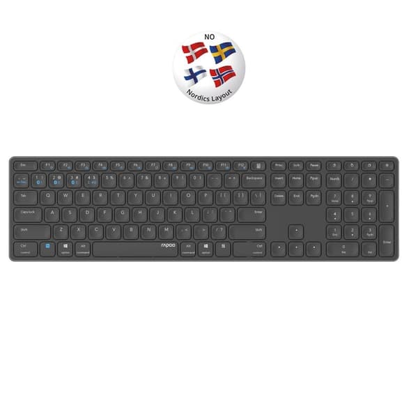 RAPOO Tastatur E9800M Multi-Mode Trådløs Mørkegrå
