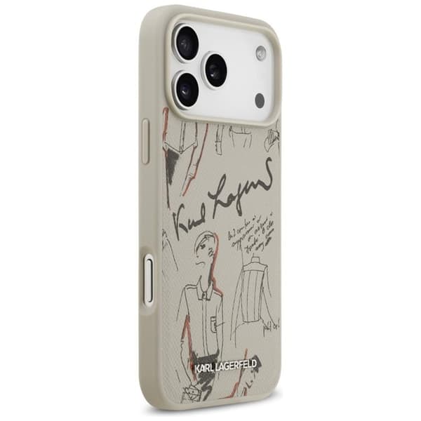 Karl Lagerfeld Mobilcover til iPhone 17 Pro Max MagSafe Grained Pattern Logo Grå