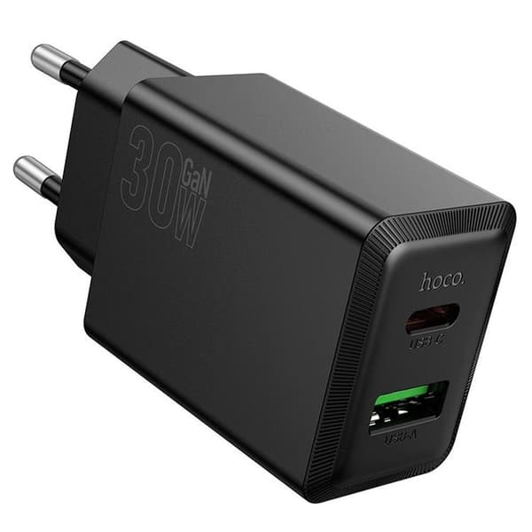 Hoco Hurtigoplader PD 30W USB-A USB-C QC3.0 AFC 3A N71 - Sort