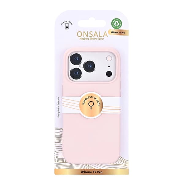 ONSALA iPhone 17 Pro -silikonikuori - Liituvaaleanpunainen