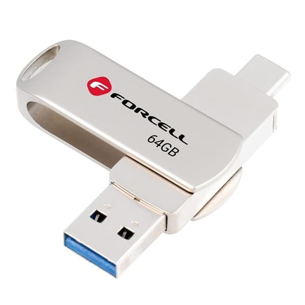 Forcell Pendrive 64 GB USB 3.2 Gen 1 (USB-A/USB-C) - Sølv