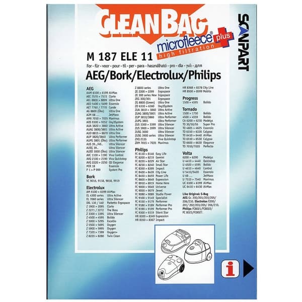 CLEANBAG Microfleece+ Dammsugarpåse S-Bag Electrolux/Philips 4+1