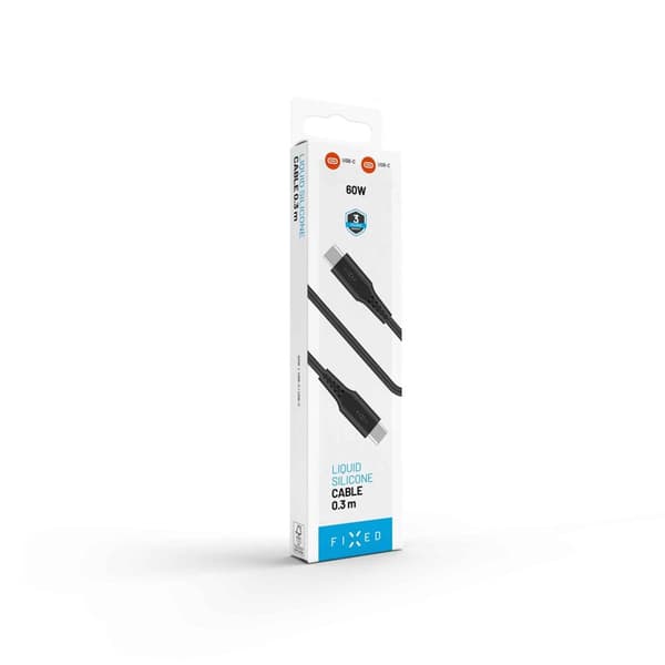 FIXED LIQUID silikonkabel 60W USB-C/C 0.3m Svart
