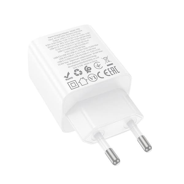 Hoco Snabbladdare PD 30W 2xUSB-A 2xUSB-C QC3.0 3A N56 - Vit