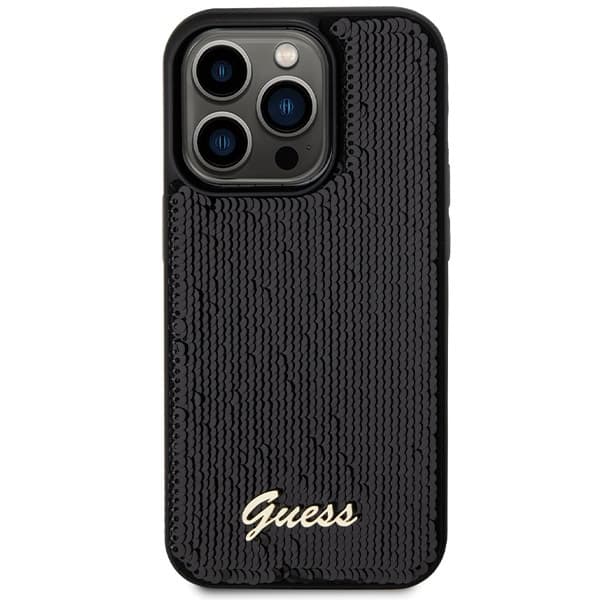 Guess Mobilskal till iPhone 13 Pro Max MagSafe Sequin Script Metal - Svart