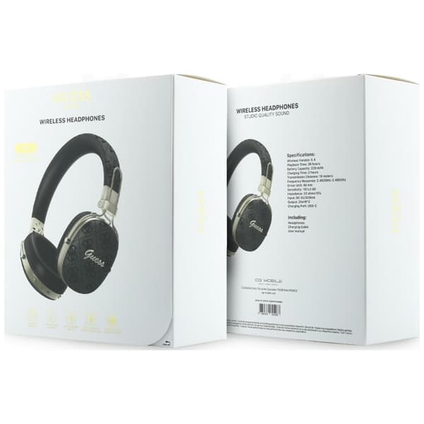 Guess On-Ear Hörlurar Bluetooth ENC Metal 4G Script Logo - Svart