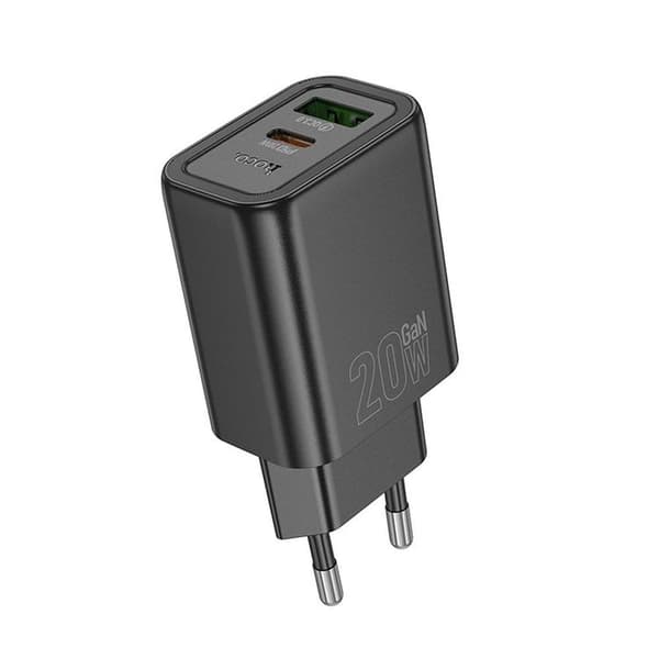 Hoco Hurtigoplader 20W 1xUSB-A 1xUSB-C PD QC3.0 3A N61 - Sort
