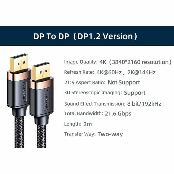 USAMS Kabel DP-DP U74 2,0m sort 4K SJ531HD01