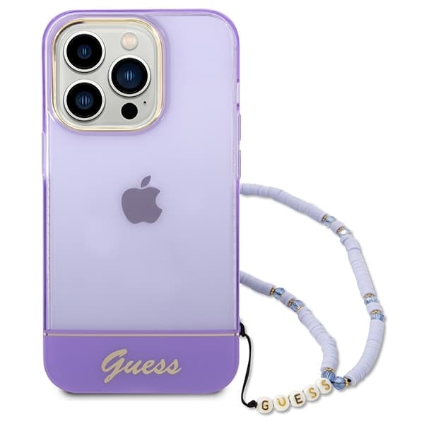 Guess-puhelinkotelo iPhone 14 Pro MagSafe Translucent Pearl Strap