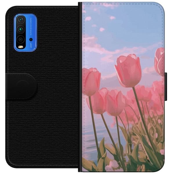 Pung Taske til Xiaomi Redmi Note 9 4G med Lyserøde Tulipaner
