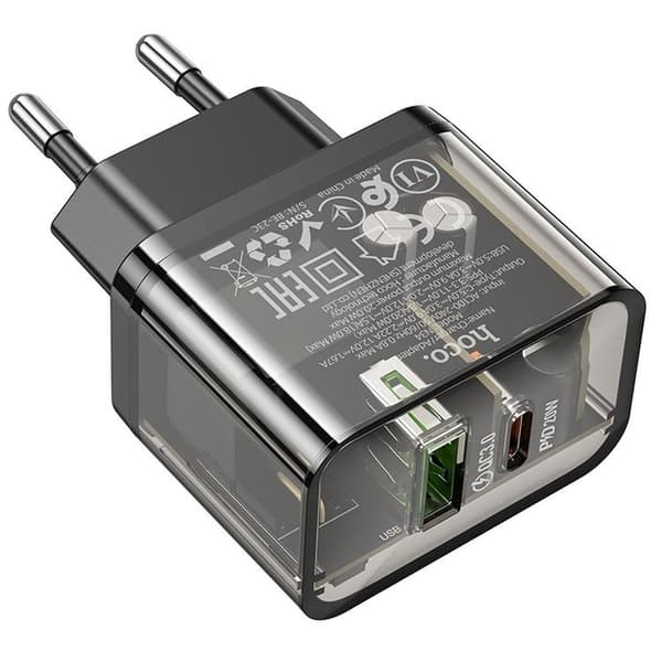 Hoco Hurtigoplader PD 20W USB-A USB-C QC3.0 3A N34 - Sort