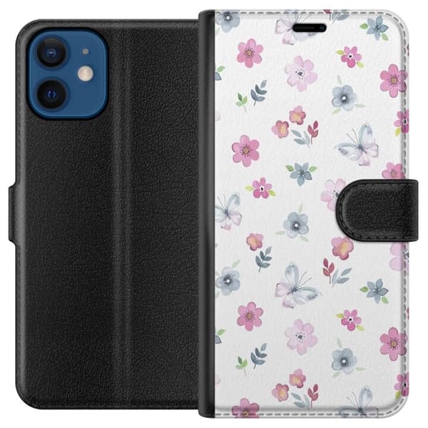 Apple iPhone 12 tegnebog med blomster og sommerfugle