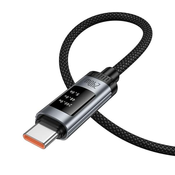 HOCO USB-C–USB-C 240W kaapeli 6A 1.2m näytöllä U148 - Musta