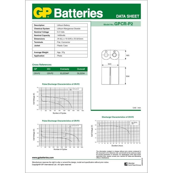 GP Lithium batteri CR-P2 1-pakke