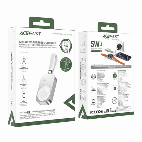 Acefast E21 5W trådløs oplader til Apple Watch - sølv