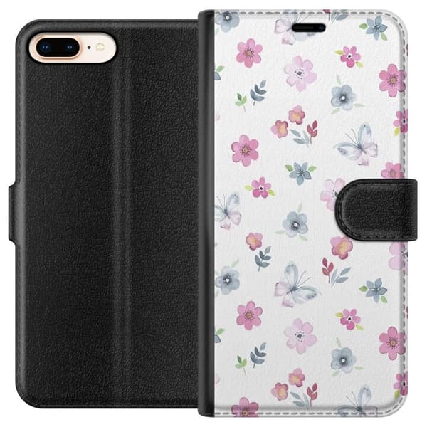 Apple iPhone 7 Plus tegnebog med blomster og sommerfugle
