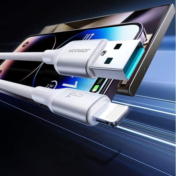 Joyroom USB-A till Lightning kabel 3A 1m Flash - Vit