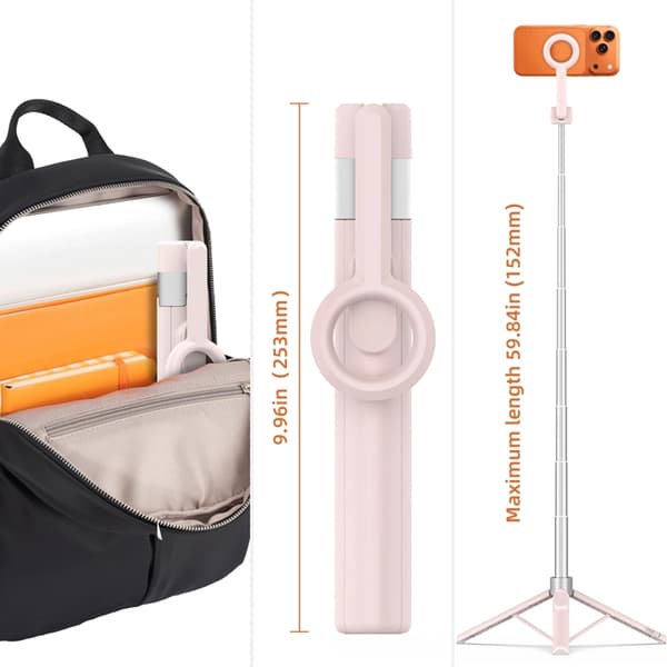 Tech-Protect Trådløs Magsafe Selfiestick Tripod L10S - Rosa/Grå