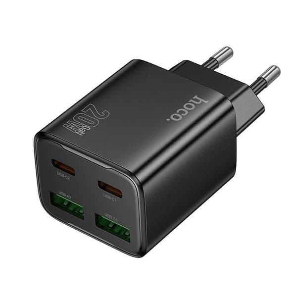 Hoco Snabbladdare PD 20W 2xUSB-A 2xUSB-C QC3.0 3A N55 - Svart