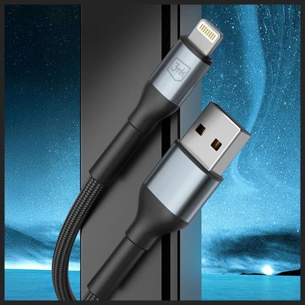 3MK USB-A til Lightning 12W Kabel 5V/2.4A 1m N-SERIE Hyper - Sort