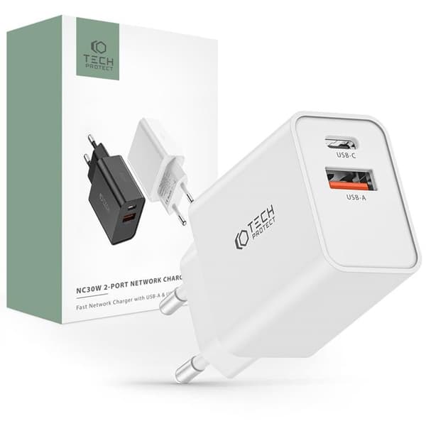 Tech-Protect NC30W 2-Port Netværksoplader - Hvid