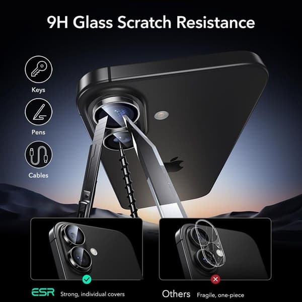 ESR iPhone 17/16 Plus/16 objektivdæksel hærdet glas - sort