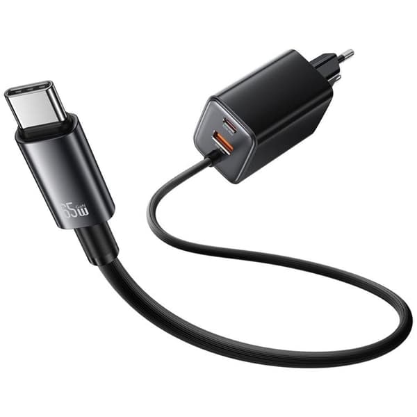USAMS Snabbladdare 65W 2xUSB-C 1xUSB-A GaN JC - Svart