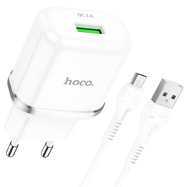 HOCO oplader USB-A 3A Hurtigopladning Micro-USB-kabel 1m hvid
