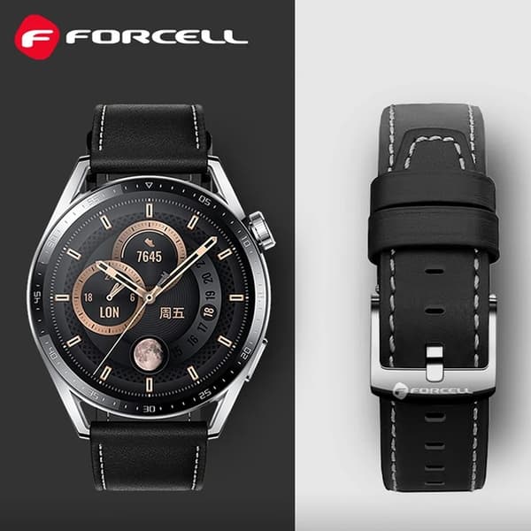 Forcell Galaxy Watch 22mm Armbånd Øko Læder - Sort