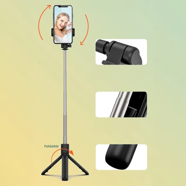 Selfiestick Teleskop Stativ 0.7m til Mobil - Sort