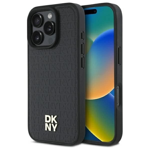DKNY Matkapuhelimen kuori iPhone 16 Pro MagSafe Repeat Pattern Stack Logo - Musta