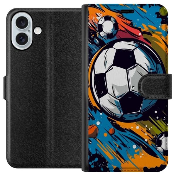 Plånboksfodral till Apple iPhone 16 Plus med Fotbollar