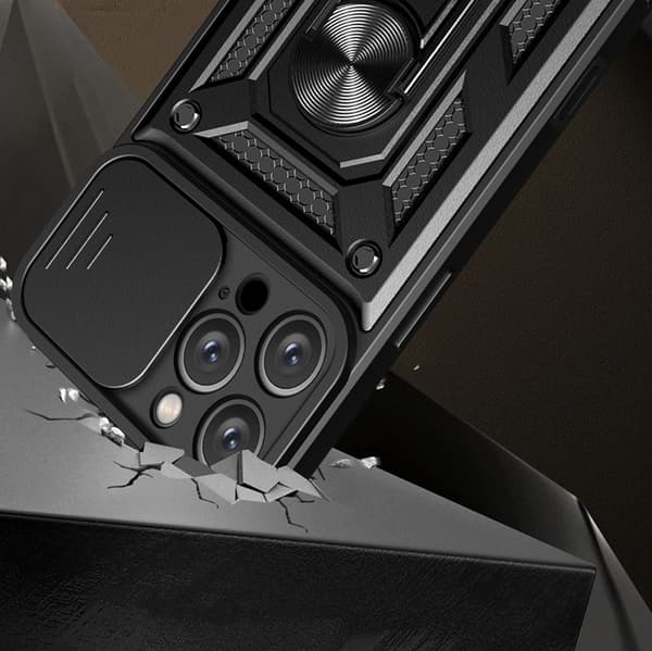 Telefontaske til iPhone 16 Pro Max Hybrid Armor Camshield - Sort