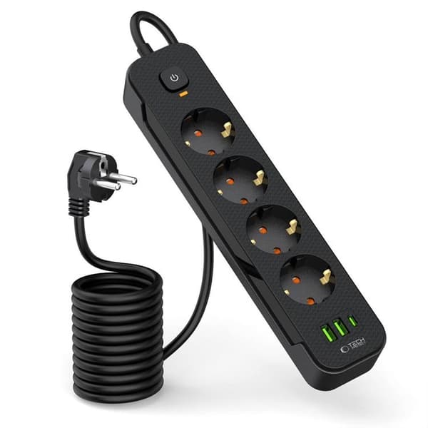 Tech-Protect Strømstik 2x USB/USB-C/4 Stik 200Ccm - Sort