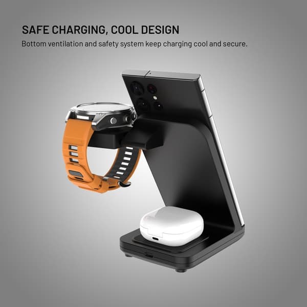 FIXED 3i1 Trådløs Ladestation designet til Garmin Watch Sort