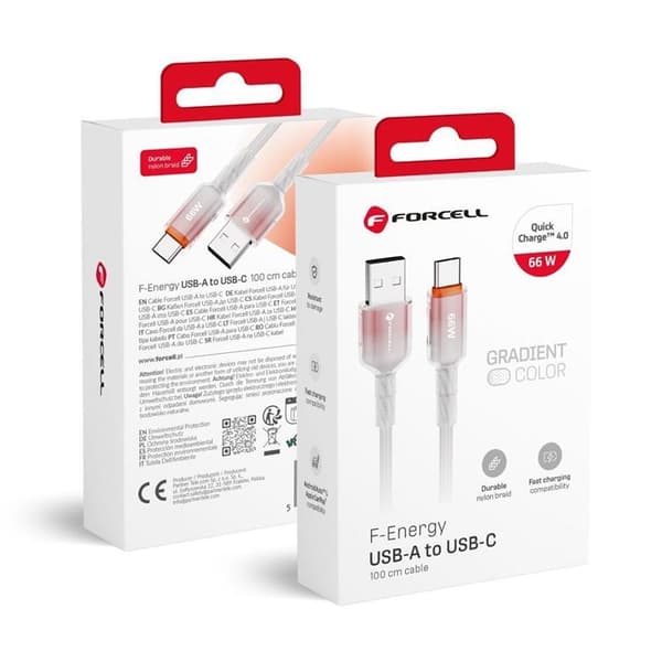 FORCELL USB-A til USB-C 66W Kabel 3A 1m QC4.0 C352 - Hvid