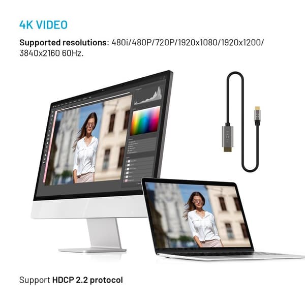 FIXED USB-C / HDMI 4K/60 Hz USB 3.1 Gen2 -kaapeli 2m Musta