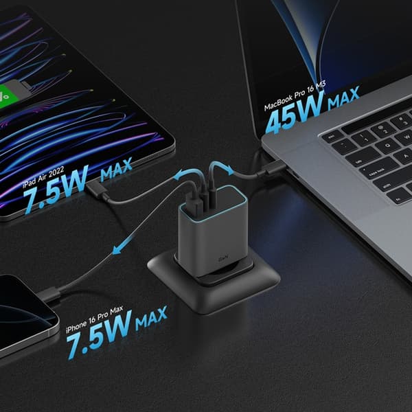 Cuktech Snabbladdare 65W 2xUSB-C 1xUSB-A GaN - Grå
