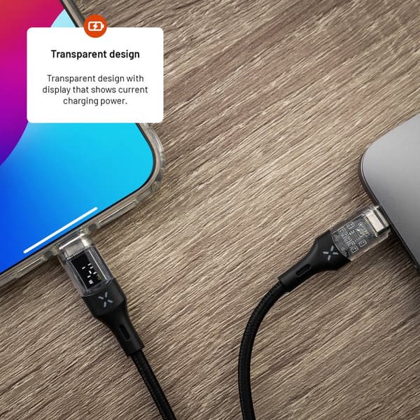 FIXED LED Opladningsdisplay USB-C/C 100W kabel 2m Sort