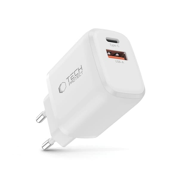 Tech-Protect Vægopladeradapter USB-A/USB-C 30W - Hvid