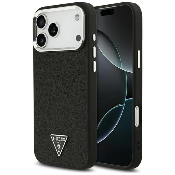 Guess Telefontaske til iPhone 17 Pro Max MagSafe Glitter Triangle Logo - Sort