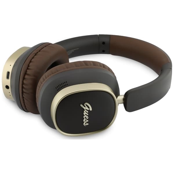 Guess On-Ear Hörlurar Bluetooth ENC Rectangle Metal Script - Brun