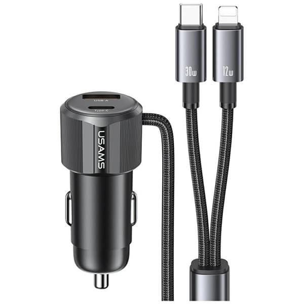 USAMS biloplader 66W 1xUSB-A 1xUSB-C med USB-C/Lightning-kabel