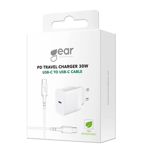 Gear Snabbladdare 220V 1xUSB-C PD/PPS 30W + Kabel USB-C - Vit