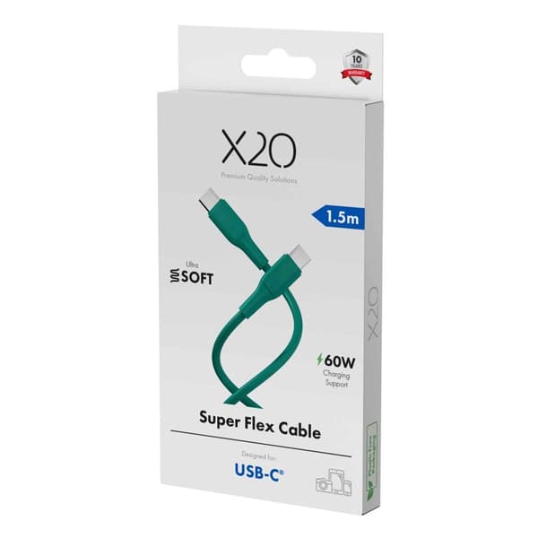 X2O SUPERFLEX 60W USB-C/C-kabel 1,5 m turkisgrøn