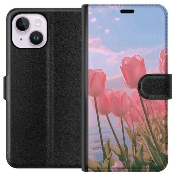 Apple iPhone 14 Plus Pung Taske med Lyserøde Tulipaner