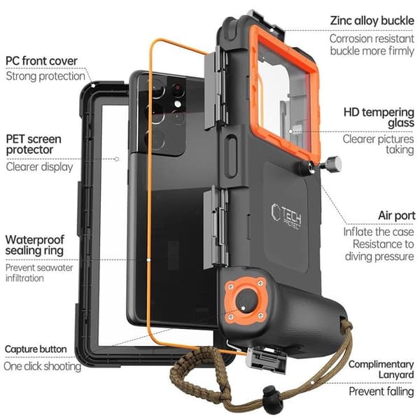 Tech-Protect Universal Vandtætte Mobiltasker Dykning - Sort/Orange