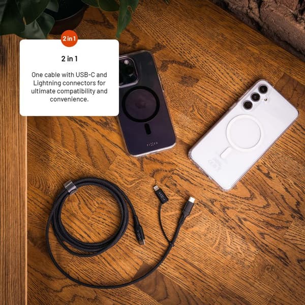 FIXED 2in1 Combo 60W USB-C/Lightning kabel 3m Svart