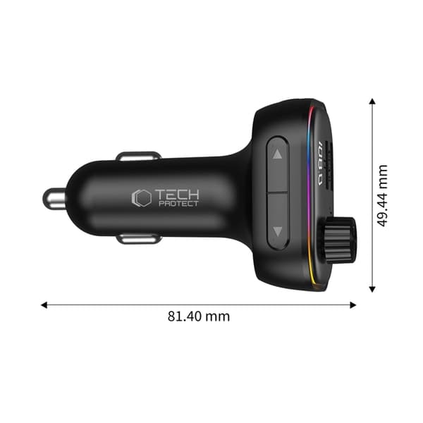 Tech-Protect Biloplader CC07 3-Port PD 54W + FM Bluetooth-sender - Sort