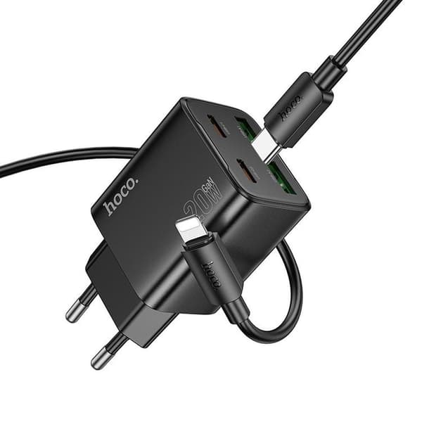 Hoco Hurtigoplader PD 20W 2xUSB-A 2xUSB-C QC3.0 3A med lynkabel N55